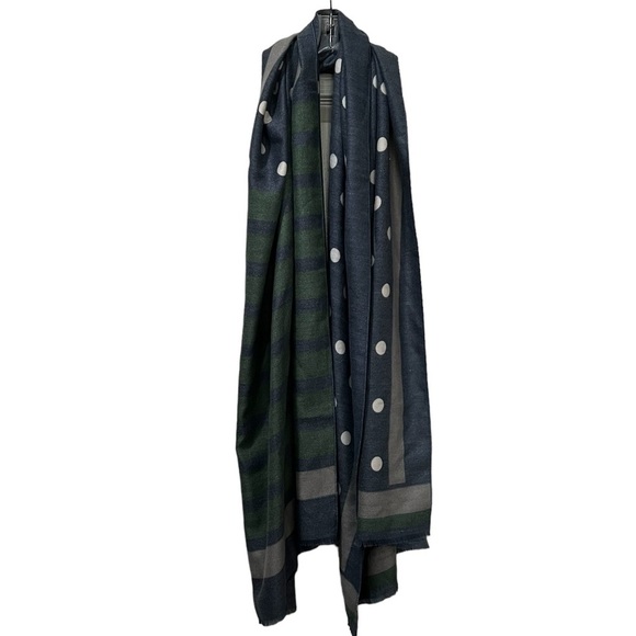 Boutique Polka Dot Stripes Blue Green 100% Rayon Pattern Mix Long Scarf B2 - Picture 2 of 4